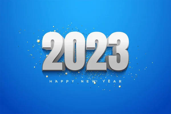 青い背景に銀の数字が孤立した 2023 Happy New Year イラスト — ストック写真