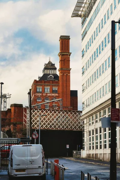 Manchester Centre Ville Avec Cuisine Brasserie Construite Brique Dessus Pont — Photo