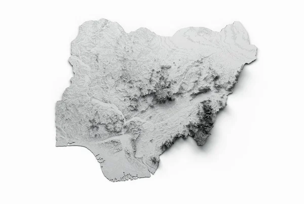 Nigéria Mapa Bandeira Alívio Sombreado Cor Altura Mapa Fundo Branco — Fotografia de Stock