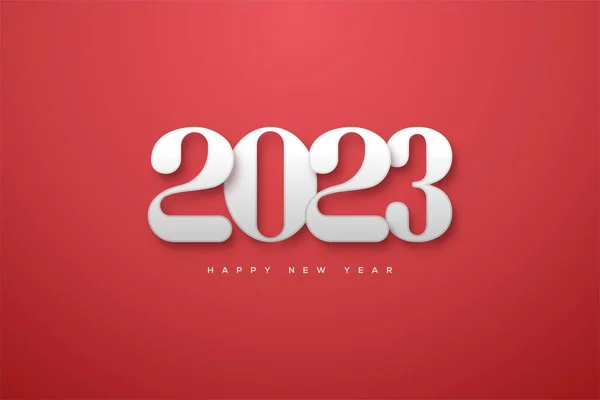 红色背景的银质3D数字2023快乐新年图片说明 — 图库照片