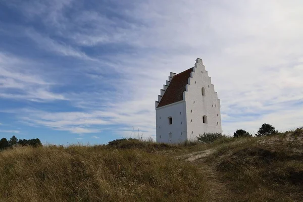 Utsikt Över Den Tilsandede Kirke Ett Historiskt Landmärke Skagen Danmark — Stockfoto