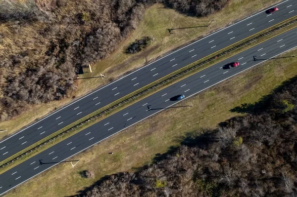 Aerial Top View Cars Highway Running Salt Marsh Long Island — Stock Photo, Image