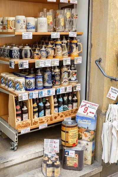 Bamberg Almanya Sındaki Yerel Bir Dükkanda Bira Bardakları Bira Hediyelik — Stok fotoğraf