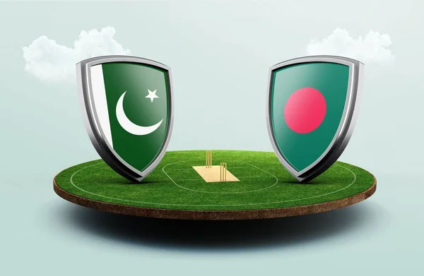 巴基斯坦和孟加拉国国旗面对面在足球场上的图解设计 — 图库照片