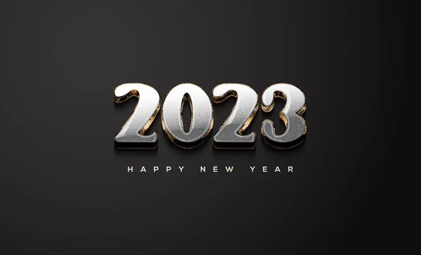 ブラックを背景に光沢のあるシルバー2023年と新年をテーマにした壁紙 — ストック写真