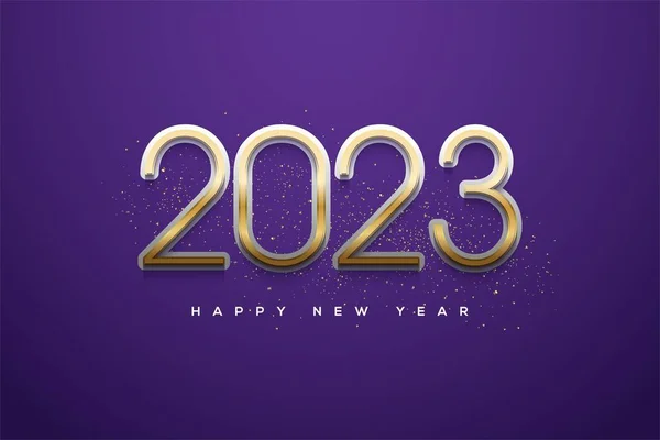 2023新年快乐 的插图 用紫色背景上的金色数字隔开 — 图库照片