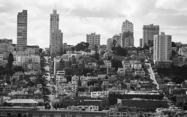 Black White Shot Steep Streets San Francisco San Francisco Bay — Stock Photo, Image