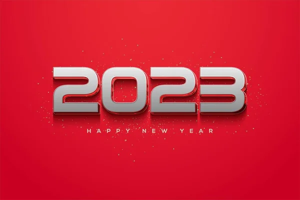 2023新年快乐 的插图 红色背景上有银色的数字 — 图库照片