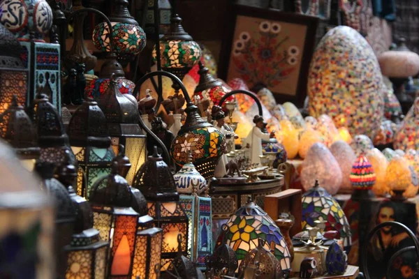 Primer Plano Las Lámparas Egipcias Tradicionales Hechas Mano Mercado Khan — Foto de Stock