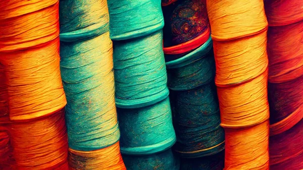 Uma Foto Close Fundo Fios Costura Multicolorido — Fotografia de Stock