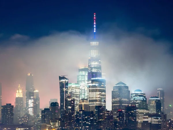 Uno Skyline Aereo Del Centro Manhattan Durante Spettacolo Pirotecnico Del — Foto Stock