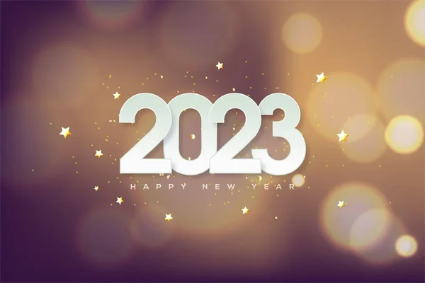 Ilustrace Bílé 2023 Novoroční Slavnostní Plakát Pozadí Bokeh Světle Třpytivé — Stock fotografie