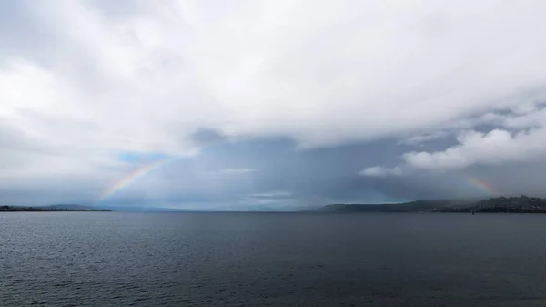 Drone Shot Rainbow Lake New Zealand Cloudy Sky — Stock Photo, Image