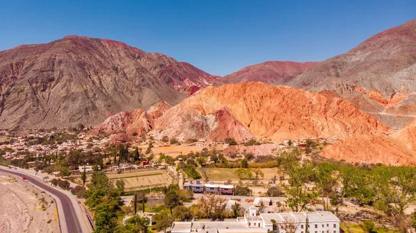 Landscape View Mountain Colored Hills Sunny Day Purmamarca Town Jujuy — Stock Photo, Image