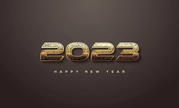 Новогодние Обои Блестящим Золотом 2023 Года Темно Коричневом Фоне — стоковое фото