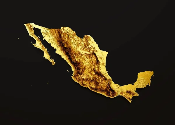墨西哥地图的3D插图 复古风格 黑色背景上的金色图形 — 图库照片