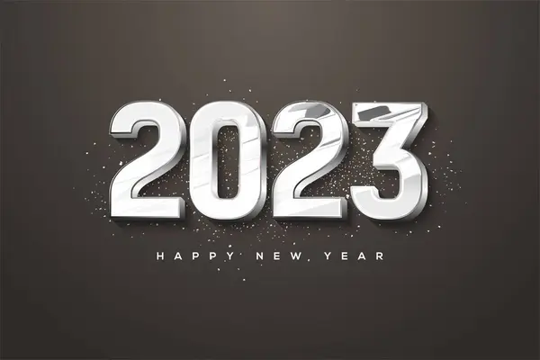 Ilustracja Szczęśliwego Nowego Roku 2023 Srebrnymi Numerami Odizolowanymi Ciemnym Tle — Zdjęcie stockowe