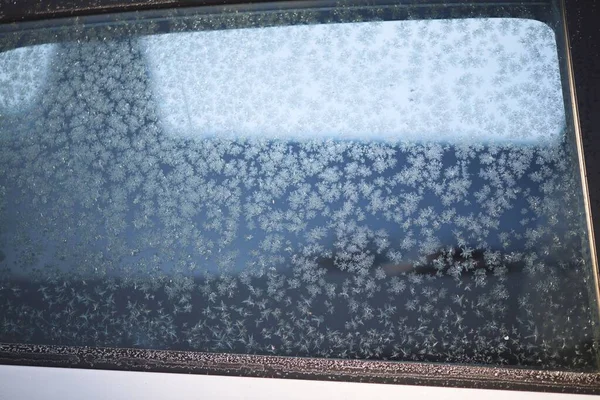 Närbild Detaljer Frost Ett Bilfönster — Stockfoto