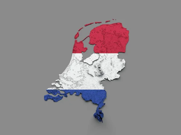Digitální Ilustrace Nizozemské Mapy Vlajkovými Barvami Izolovanými Šedém Pozadí — Stock fotografie