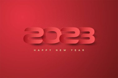 Kırmızı arka planda 2023 sayılı 3D mutlu yeni yılın bir çizimi.