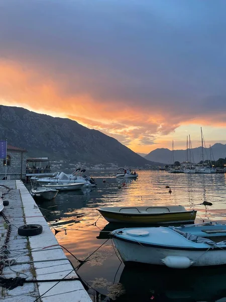 stock image The view of a beautiful sunset from de port of Kotor in Montenegro