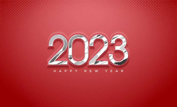 Happy New Year 2023 Glass Figures Illustration Red Background — Stock Photo, Image