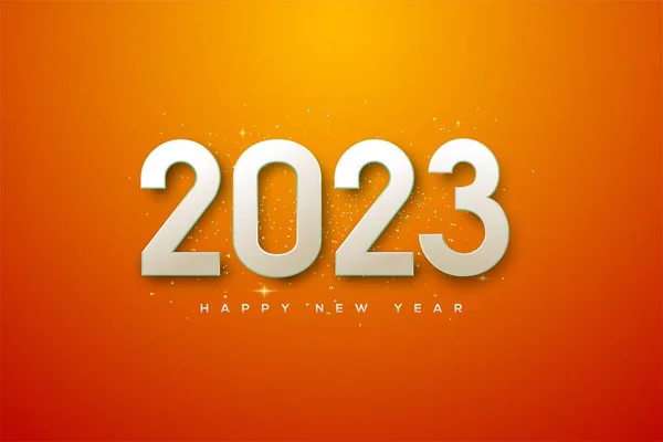 오렌지색 배경에 아름다운 숫자가 그려져 2023 새해의 인사장 포스터에 — 스톡 사진