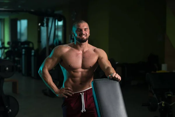 Handsome Caucasian Attractive Young Man Muscular Body Relaxing Gym — Stock Photo, Image