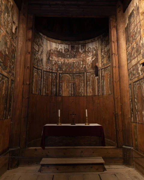 Colpo Verticale Dell Altare Nella Chiesa Stave Gul Oslo Norvegia — Foto Stock