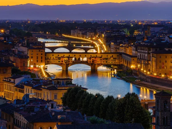 Una Hermosa Vista Una Ciudad Florencia Italia Por Noche — Foto de Stock
