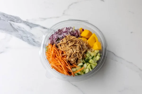 Top View Tasty Poke Bowl Marble Table — Stock Photo, Image