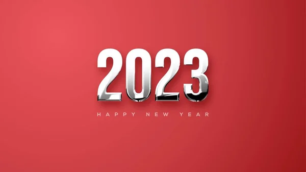 Απλό Και Κομψό Ευτυχισμένο Νέο Έτος 2023 Γυαλιστερά Ασημένια Μεταλλικά — Φωτογραφία Αρχείου