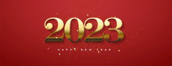 Kırmızı Zemin Üzerinde Altın Rakamlı Yeni Yıl 2023 — Stok fotoğraf
