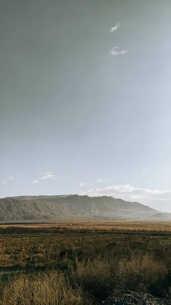 Een Verticaal Shot Van Het Geïsoleerde Veld Met Heuvels Achtergrond — Stockfoto