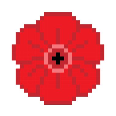 Beyaz arkaplanda izole edilmiş kırmızı bir çiçeğin pikselli vektör çizimi