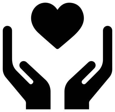 Beyaz arka planda elleri izole edilmiş bir siyah kalp ikonunun vektör çizimi