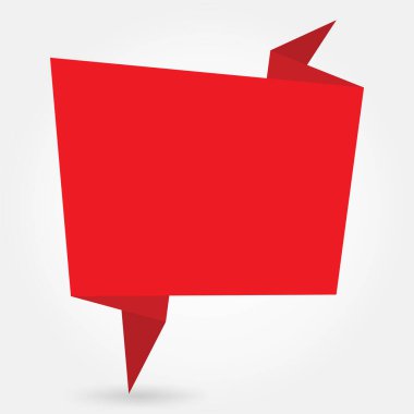 Beyaz, boş bir arkaplanda izole edilmiş, konuşma balonu tarzında kırmızı bir pankart.