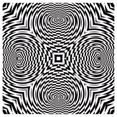 Siyah-beyaz geometrik desenli bir optik illüzyon dijital sanat arka planı