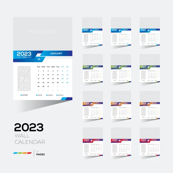 Eine Editierbare Vorlage Für Einen Wandkalender 2023 Aller Monate Mit — Stockvektor