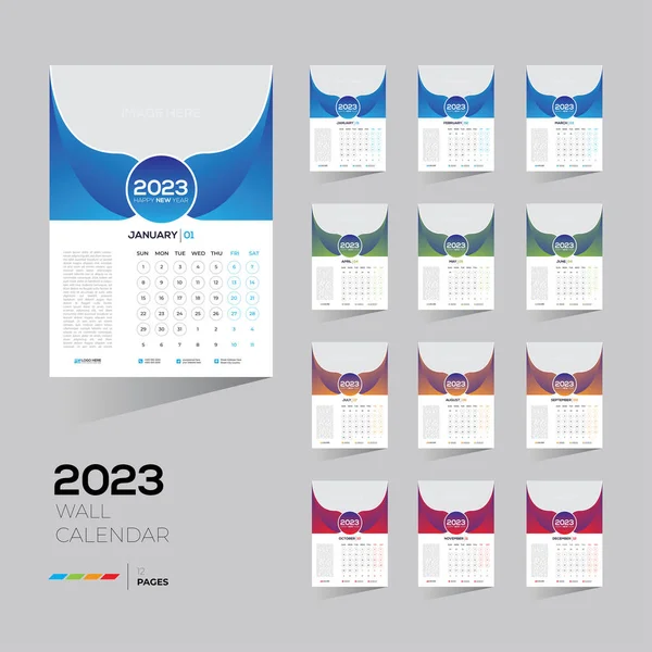 Upravitelná Šablona Nástěnného Kalendáře 2023 Délce Všech Měsíců Prázdným Obrazovým — Stockový vektor