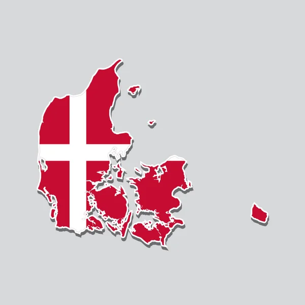 デンマークの地図上のデンマークの国旗のイラスト — ストックベクタ