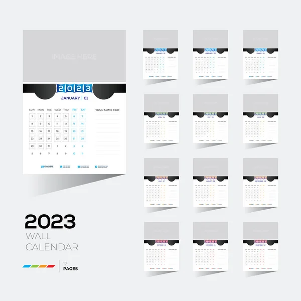 Redigerbar Mall För 2023 Väggkalender Alla Månader Med Tom Bildyta — Stock vektor