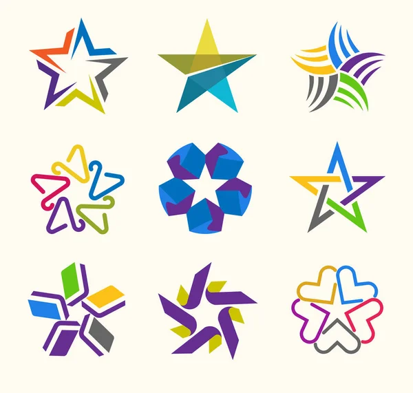 Una Ilustración Vectorial Conjunto Nueve Logotipos Estrellas Colores — Vector de stock