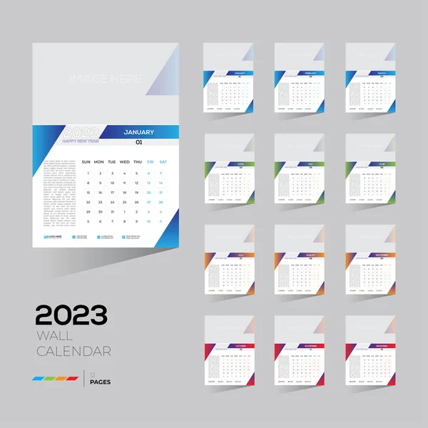 Edytowalny Szablon Kalendarza Ściennego 2023 Obejmujący Wszystkie Miesięcy Pustym Obrazem — Wektor stockowy