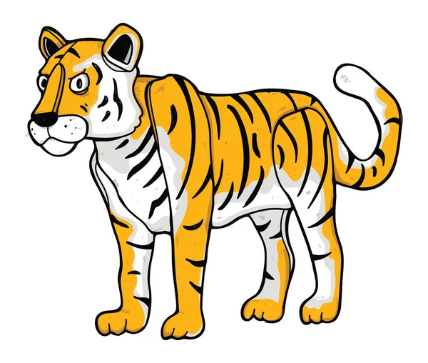 Prosta Ilustracja Kreskówkowego Tygrysa Odizolowanego Białym Tle — Wektor stockowy