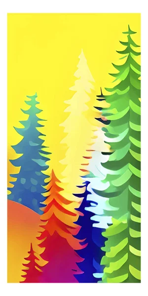 Una Ilustración Vectorial Vertical Bosque Con Árboles Colores Sobre Fondo — Archivo Imágenes Vectoriales