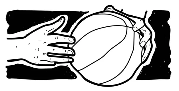 Eine Schwarz Weiß Vektorillustration Von Händen Die Einen Basketballball Halten — Stockvektor