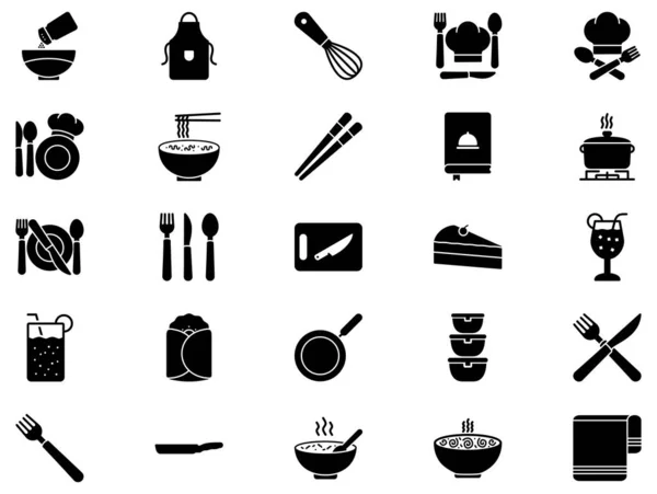 Набір Харчових Гліфів Чорних Іконок Білому Тлі — стоковий вектор