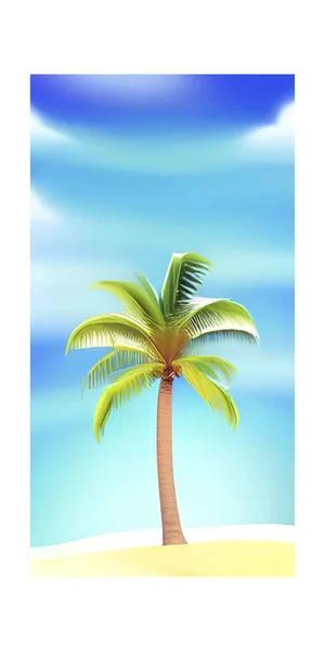 Vertical Vector Illustration Palm Tree Green Leaves Blue Sky Background — Stock Vector