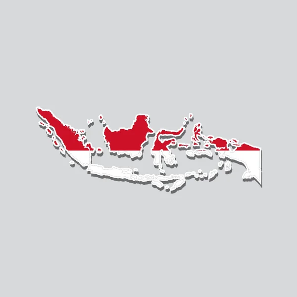 灰色の背景に孤立したインドネシアの旗の地図のベクトル図 — ストックベクタ